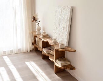 Rustic Shelf Solid Wood Multi-Tier Shoe Rack Wooden Storage Rack Bookshelf Entryway Display Shelf Natural Wood Home Decor Gift