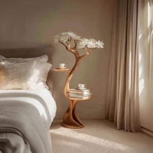 Rustic Tree Bedside Table Natural Wood Nightstand Handmade Side Table Floating End Table Custom Bedroom Farmhouse Decor Gift