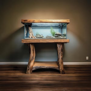 Custom Solid Wood Aquarium Stand Handmade Fish Tank Shelf Natural Eco-Friendly Furniture for Living Room Boho Decor Home Housewarming Gift
