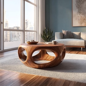 Rustic Live Edge Coffee Table Unique Natural Wood Standing Round Handmade Solid Wood Round Table Farmhouse Style Decor Living Room Gift