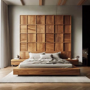 Wood Headboard Wall Panels Modern Rustic Modular Solid Wood Tiles King Queen Bed Accent Wall Driftwood Look  Bedroom Decor Gift