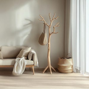 Handmade Wooden Coat Rack Rustic Vintage Style Standing Tree Branch Hooks Entryway Vintage Finish Decorative Clothes Rack Housewarming Gift