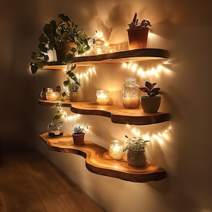 Rustic Wall Mounted Floating Shelf Shelves Live Edge Walnut Floating Shelves Farmhouse Floating Shelves Live Edge Kitchen Bathroom Decor