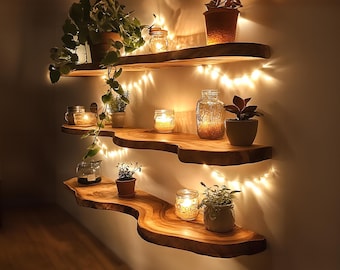 Rustic Wall Mounted Floating Shelf Shelves Live Edge Walnut Floating Shelves Farmhouse Floating Shelves Live Edge Kitchen Bathroom Decor
