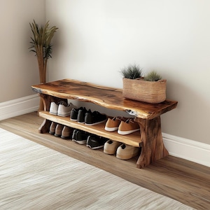 Custom Bench Storage Farmhouse Entryway Bench Solid Wood Shoe Bench Mid Century Shoe Shelves Housewarming Gift Farmhouse Decor Modern Bench