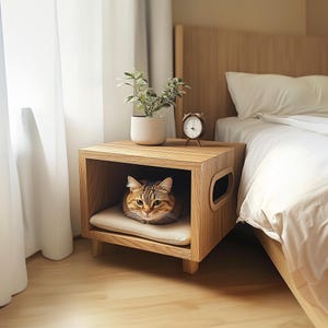 Handmade Pet Bed Solid Wood Dog Bed Unique Grain Cat Bed Pet Furniture Nightstand Style Gift for Dog or Cat Lovers