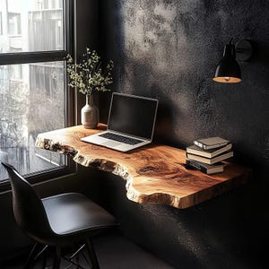 Handmade Live Edge Floating Shelf Desk Wall Mounted Study Table Hanging Table Unique Design Desk Minimalist Workspace Home Office Gift