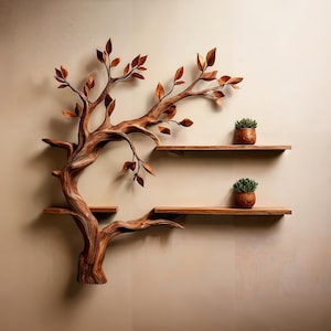 Mid century bookcase tree branch shelf mini bookcase floating bookshelf solid wood bookcase driftwood bookshelf walnut bookcase home decor