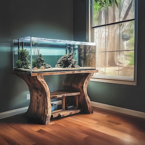 Handmade Fish Tank Shelf Custom Solid Wood Aquarium Stand Natural Wood Furniture Living Room, Eco-Friendly Home Decor Boho Housewarming Gift