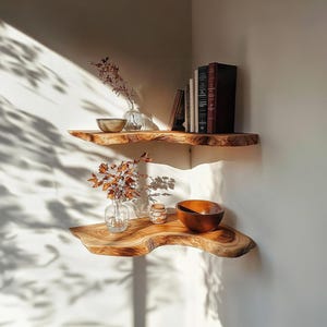 Live Edge Wooden Floating Corner Shelf Handmade Natural Wood Wall Shelf Custom Floating Bookshelf for Rustic & Modern Decor
