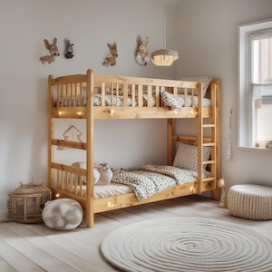 Montessori Solid Wood Bunk Bed for Kids Handmade Space-Saving Loft Bed Custom Rustic Children&#39;s Furniture Bedroom Nursery Decor Gift Baby