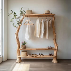 Handmade Wooden Shelf Coat Hooks Space-Saving Tree Branch Style Hanger Clothes Shoes Standing Coat Rack Hanging Bedroom Housewarming Gift