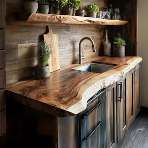 Handcrafted Live Edge Bar Table Solid Wood Kitchen Island Rustic Dining Table Custom Entryway Console Mid Century Modern Home Decor Gift