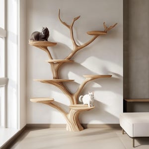 Wood Cat Tree Tower Rustic Cat Shelf Stand Tower Cat Modern Cat Furniture Living Room Gift Play Cat Cat Tower Tree Cat Climbing Home Decor