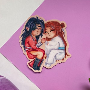 Cute Two Boys Ghost King God Danmei Chinese Couple MXTX Manhwa Hual1an Chibi Sleeping Matte Sand Holo Sticker