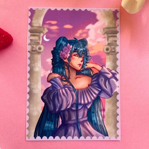 Anime Manga Cartoon Magical Girl Singel V0cal0id Blue Hair Art Print Postcard 230 gm Glossy Paper