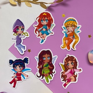 Cute Cartoon Chibi Princess Fairy Magical Girl Warriors Food Vinyl Sticker Pack 6x Use for journaling/planner/scrapbook/decorative