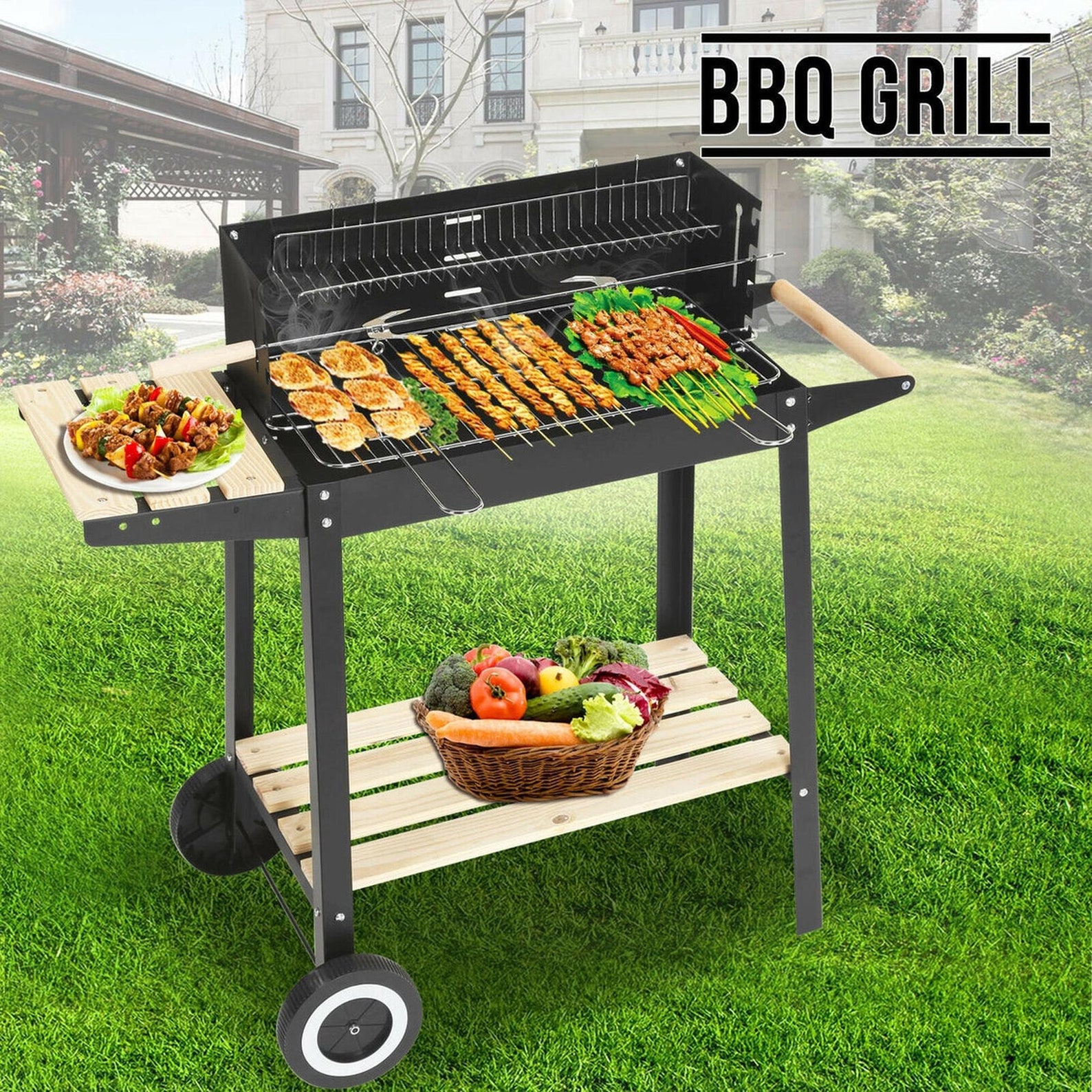 Rectangular BBQ Barbecue Steel Charcoal Grill Outdoor Patio Etsy