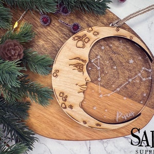Pisces Christmas Ornament, Zodiac Ornament, Moon Ornament, Yule Ornament, Astrology Ornament, Witchy Ornament, Yule Gifts, Pisces Gift