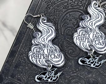 Hex the Patriarchy, Witchy Dangle Earrings, Protest Jewelry, Feminist Jewelry, Witchcore Accessories, Goth Witch, Liberal Gifts