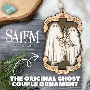 Ghost Couple Gift, Goth Christmas Ornament, Gothic Wedding Ornament, Witchy Wedding Gift, Yule Gift, Ghost Wedding, Wedding Date Ornament