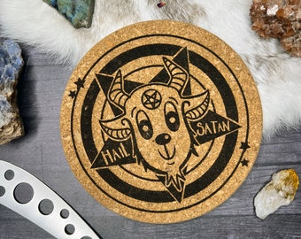 Goth Kitchen Decor, Baby Baphomet, Hail Satan, Cork Dab Mat, Cork Trivet, Witchy Kitchen, Stoner gifts, Gifts For Witches, Kitchen Witchery