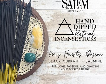 HEART'S DESIRE Hand Dipped Incense Sticks, Ritual Incense, Love Magic, Jasmine, Black Currant, Attraction Spell, Witchy Gifts for Her