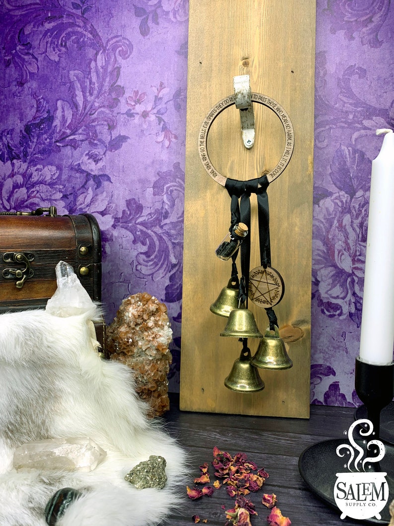 Pentacle Decor, Witch Bells for Door Protection, Witchy Decor, Pagan Home Decor, Witch Door Hanger, Witchy Gifts, Yule Gift, Wiccan Decor image 3