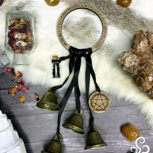 Pentacle Decor, Witch Bells for Door Protection, Witchy Decor, Pagan Home Decor, Witch Door Hanger, Witchy Gifts, Yule Gift, Wiccan Decor image 1