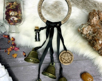 Pentacle Decor, Witch Bells for Door Protection, Witchy Decor, Pagan Home Decor, Witch Door Hanger, Witchy Gifts, Yule Gift, Wiccan Decor