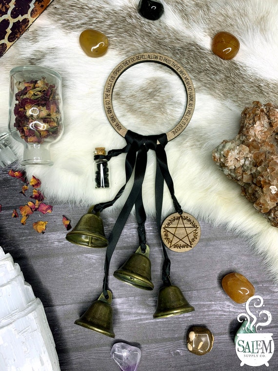 Pentacle Decor, Witch Bells for Door Protection, Witchy Decor, Pagan Home Decor, Witch Door Hanger, Witchy Gifts, Yule Gift, Wiccan Decor