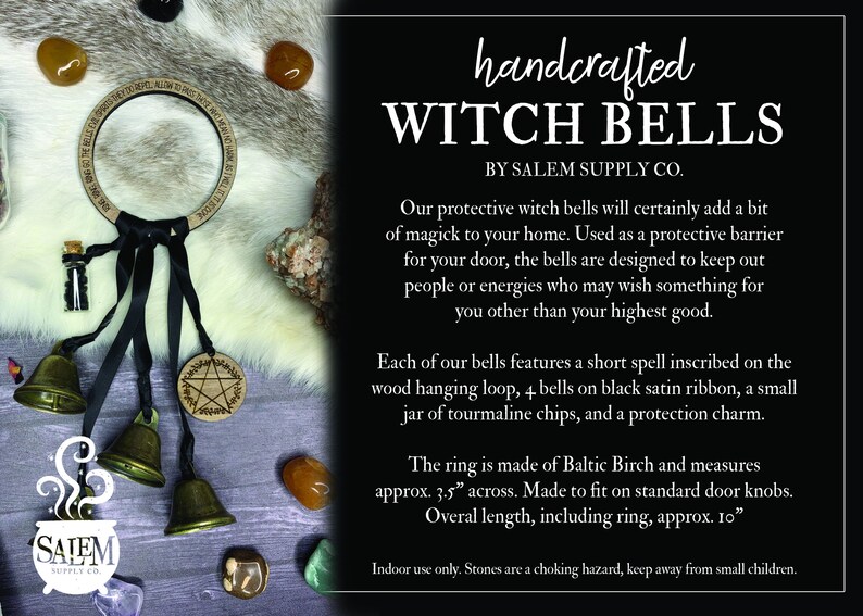 Pentacle Decor, Witch Bells for Door Protection, Witchy Decor, Pagan Home Decor, Witch Door Hanger, Witchy Gifts, Yule Gift, Wiccan Decor image 6