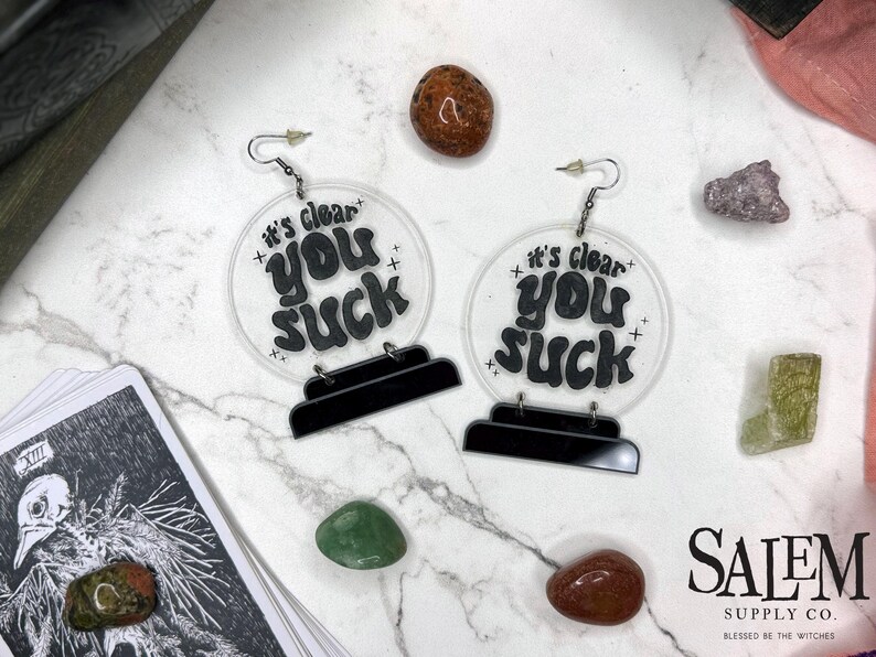 Crystal Ball Earrings, Witchy Humor, Fortune Telling Gifts, Funny Witch Gifts, Witchcraft Jewelry, Large Dangle Earrings, Statement image 1