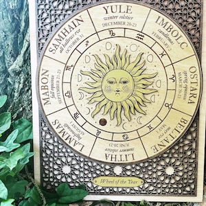 Wood Wheel of the Year Sign, Sabbat Wheel, Pagan Decoration, Witchy Signs, Yule Gifts, Gift for Witch, Witch Wall Decor, Witchy Decor