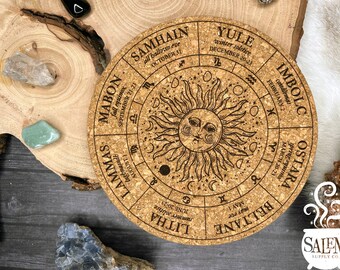 Wheel of the Year, Witchy Kitchen, Witchy Housewarming, Gifts For Witches, Yule Gifts, Cork Trivet, Dab Mat, Kitchen Witchery, Handfasting