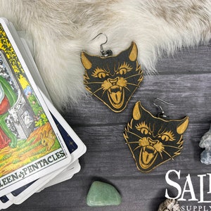 Witchy Cat Earrings, Cat Earrings, Witchy Dangle Earrings, Witchy Gifts For Best Friend, Pagan Jewelry, Yule Gifts, Witch Earrings