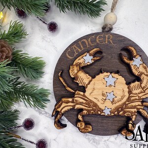 Cancer Zodiac Gifts, Zodiac Christmas Ornament, Horoscope Gifts, Wooden Ornaments, Zodiac Sign Ornaments, Witchy Ornaments, Yuletide Gift