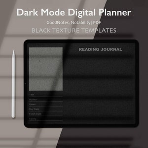 Undated Minimalist Digital Planner Dark Mode, GoodNotes Planner, Notability Planner, Blackout Planner, Black texture
