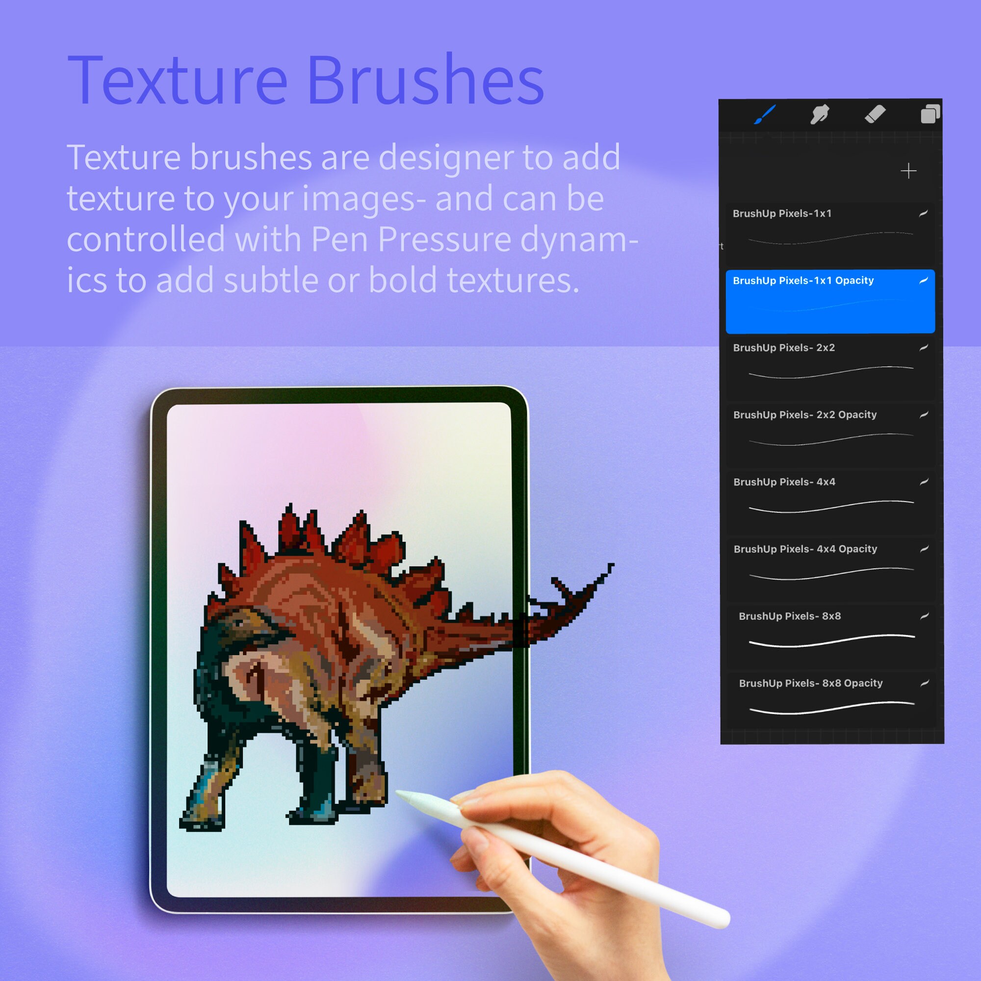 20 Procreate Pixel Brushes, Pixel Art Brush, Texture Brushes, Shaders