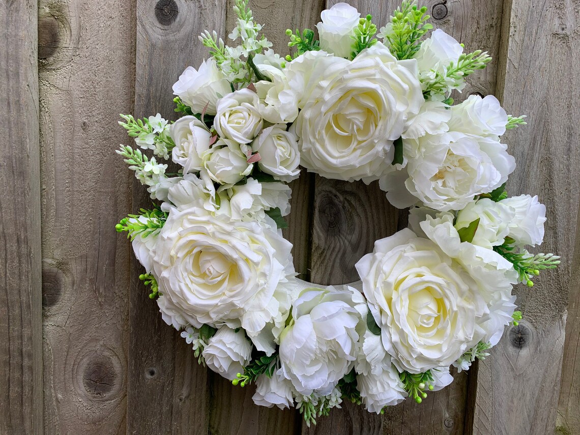 All Season classic White floral door wreath Etsy