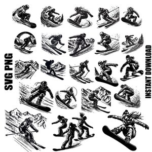 Svg de snowboard, snowboard Png, Svg de sports d'hiver, snowboard fichier de coupe pour Cricut Silhouette, cliparts snowboard, usage Commercial