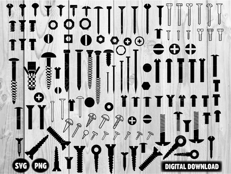 Screw Set Svg Bolts and Screws Svg Screw Silhouette Screw Etsy