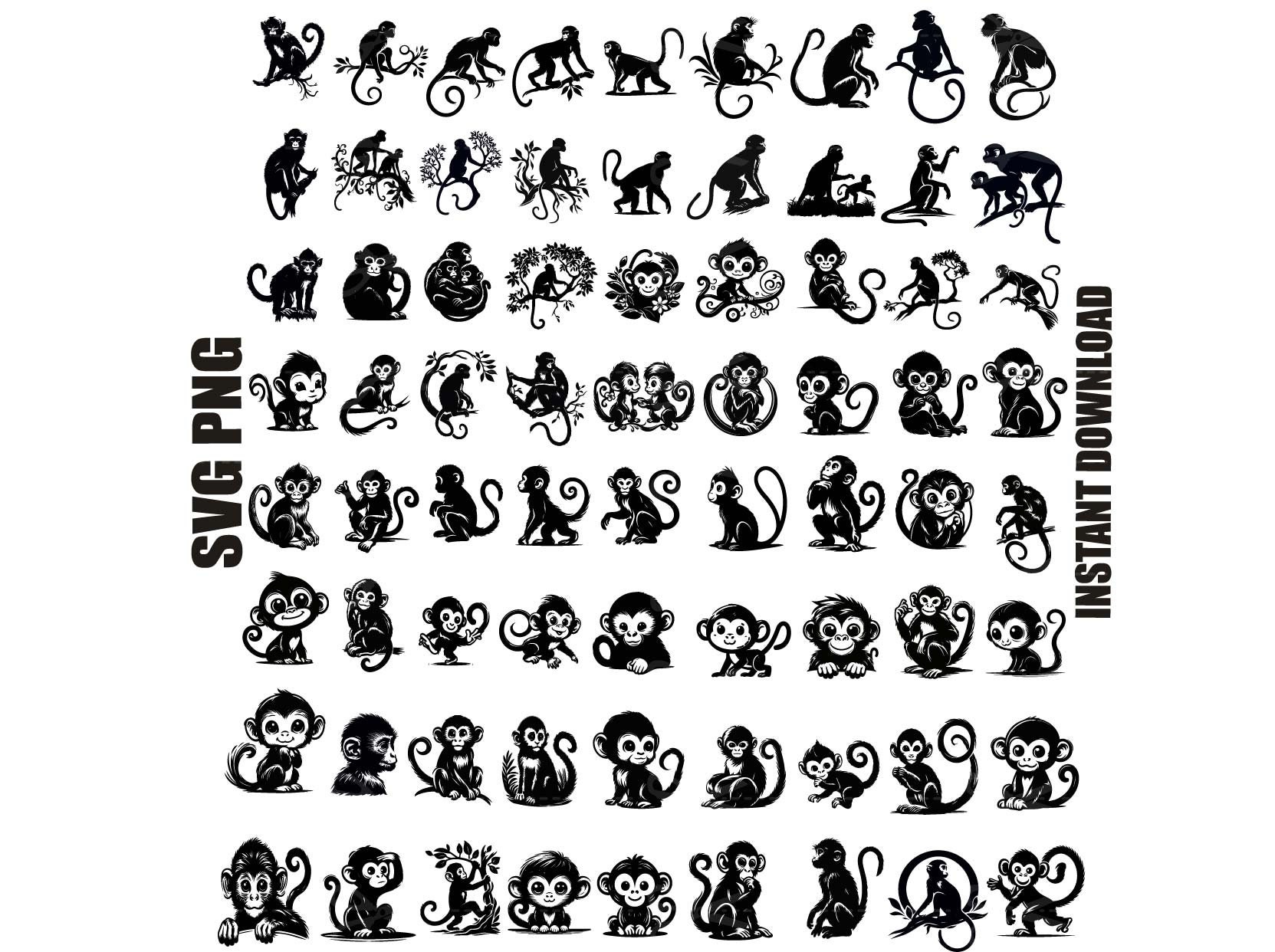 monkey svg, monkeys svg, monkey silhouette, monkey clipart, jungle animal svg, monkey vector cut file for cricut, digital download