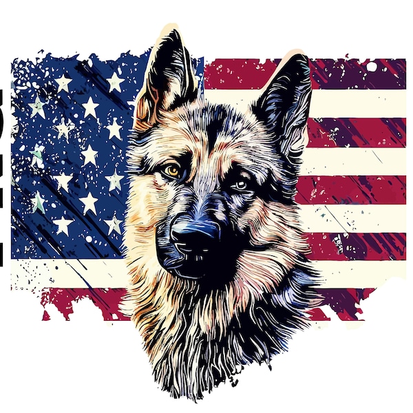 Grunge GERMAN SHEPHERD Png With American Flag, Distress German Shepherd Png For Sublimation. American Flag 4th of july