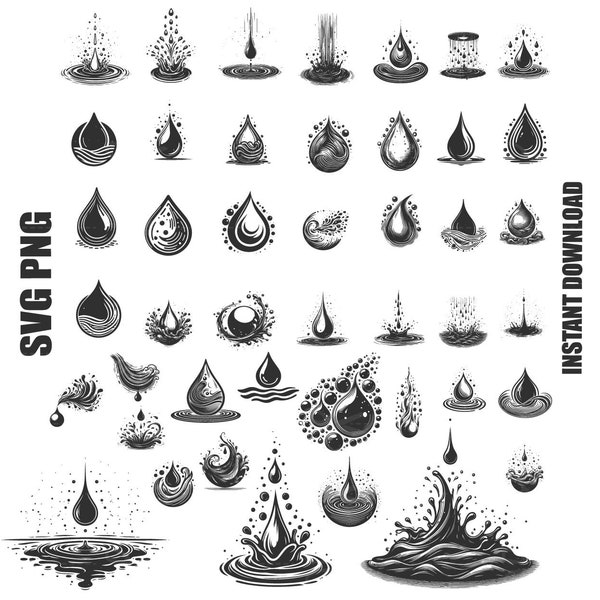 Water Droplet Svg, Water Drops Svg, Rain Drops Svg, Water Droplet Cricut, Water Drop Vector, Water Drop Clip Art, Instant Download , Svg Png