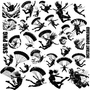 parachutespringen svg, parachute svg, parachutespringen silhouet, skydiving clipart, skydiving sport svg, parachute svg vrije val svg, commercieel gebruik