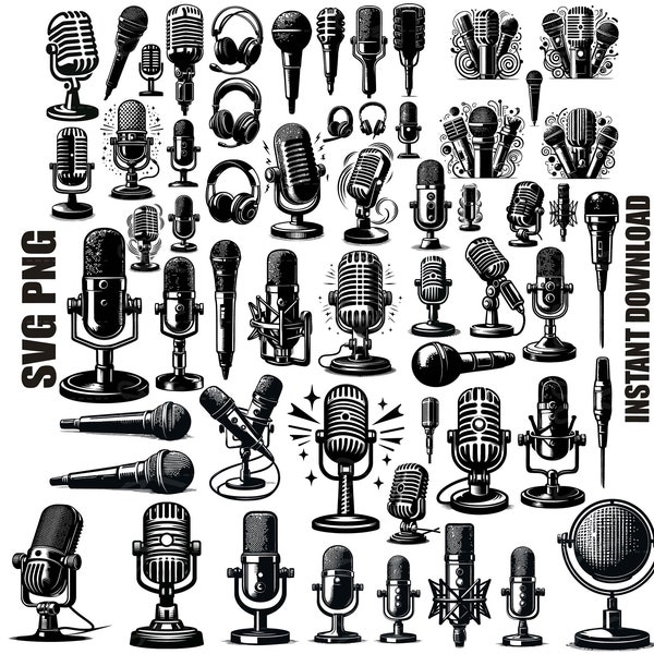 Microphone SVG Bundle, Microphone Clipart, Microphone Silhouette, Music Mic, Clip Mic, instant download