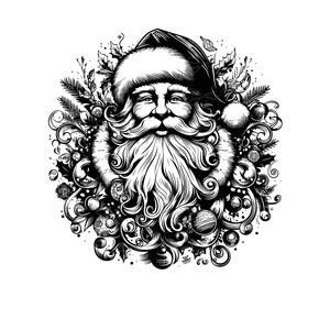Père Noël SVG, SVG visage père Noël, père Noël Noël vintage carte de voeux Clip Art graphique Image sublimation PNG, Cricut, Silhouette
