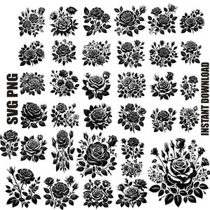 ローズ SVG バンドル、ローズ SVG バンドル、ローズ クリップアート バンドル、Cricut 用ローズ SVG カット ファイル、花 SVG、花のカット ファイル、商用利用