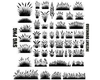 Herbe sauvage svg, clipart herbe, route herbe svg, svg bordure herbe, bundle svg herbe, silhouette herbe, téléchargement immédiat, usage Commercial